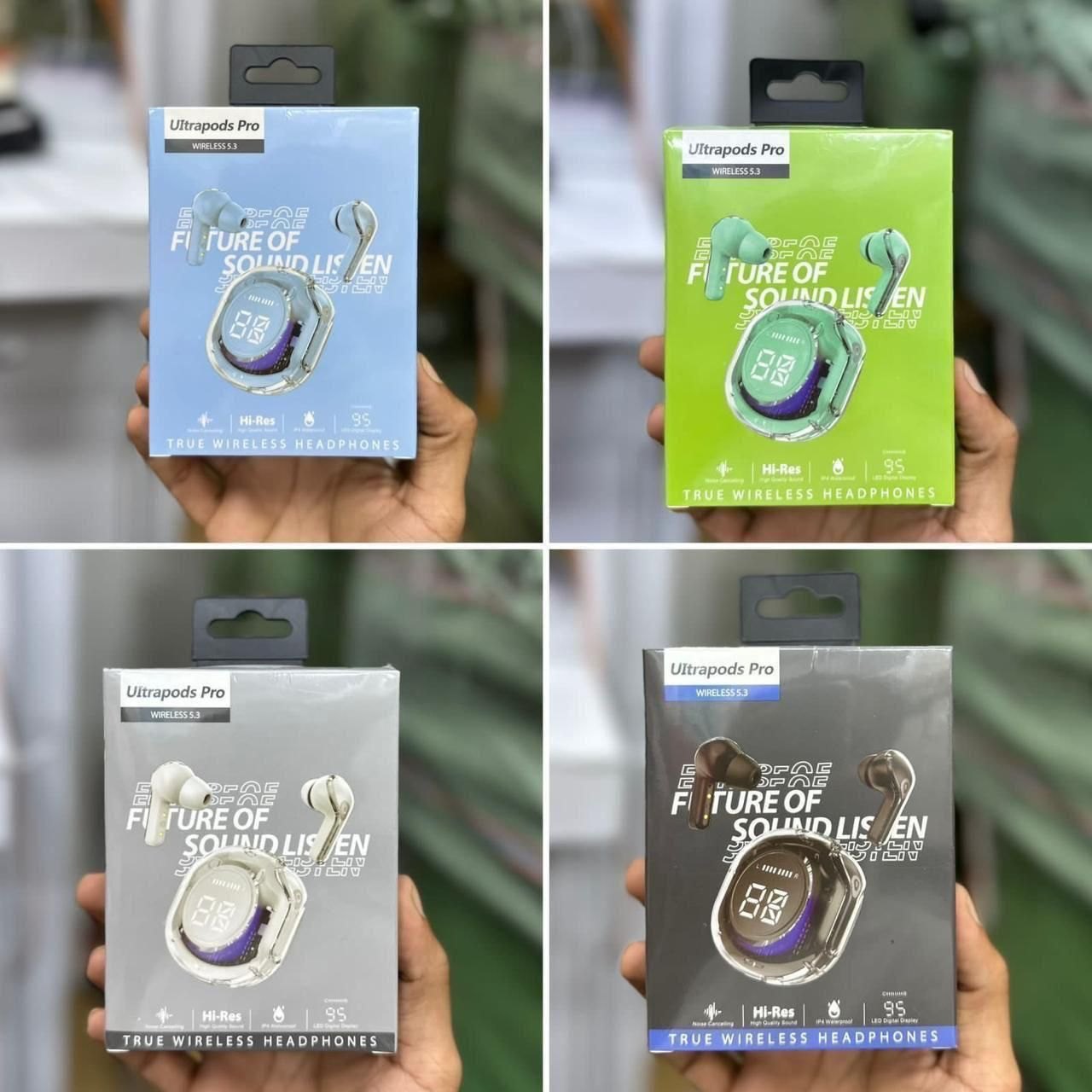 Ultra Pods Pro Bluetooth Earbuds With Display Transparent