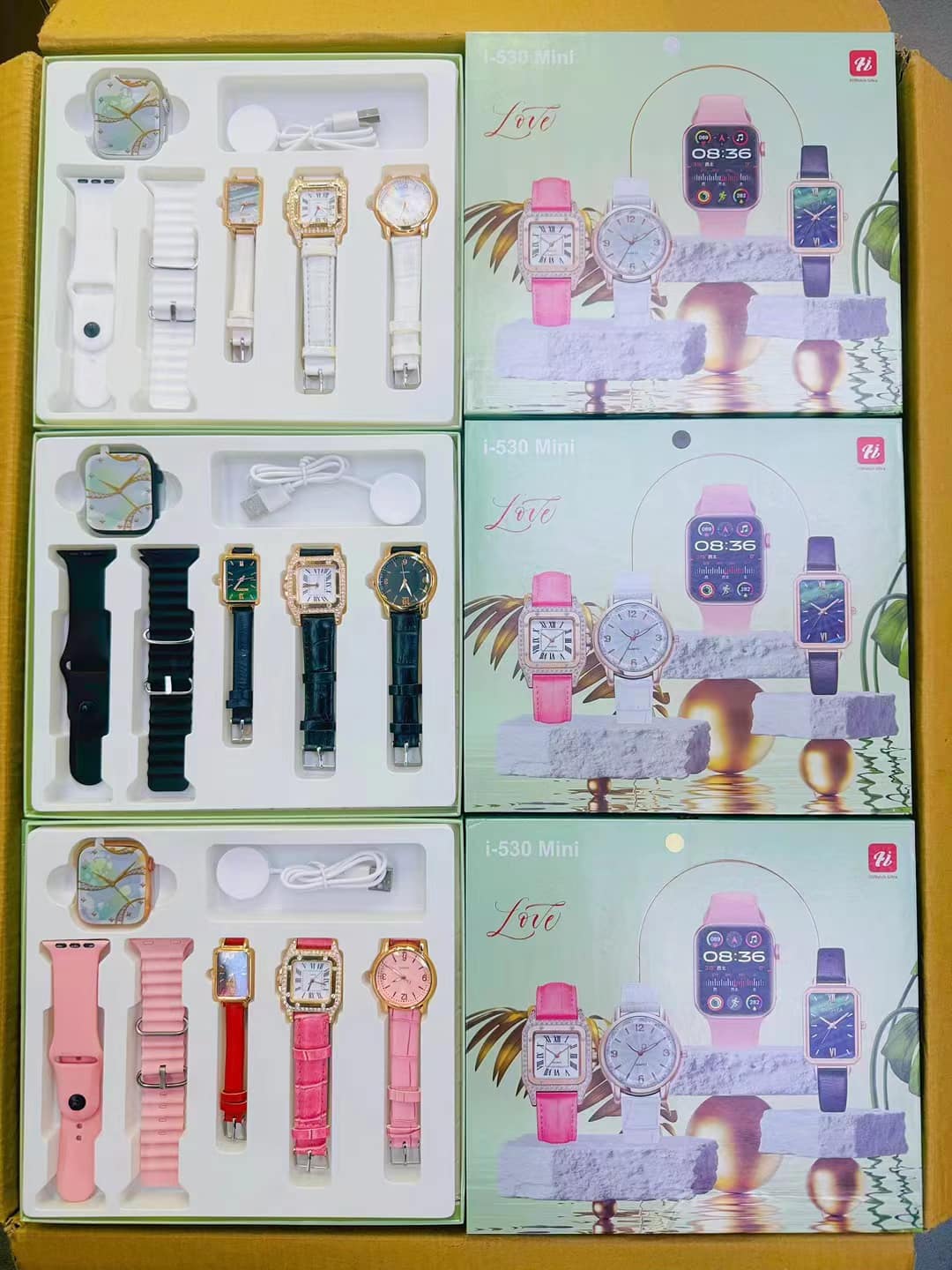 Smartwatch Luxury I-530 Mini Smart Watch For Ladies, 3 Leather Analog Watch, Smartwatch, 2 Extra Straps