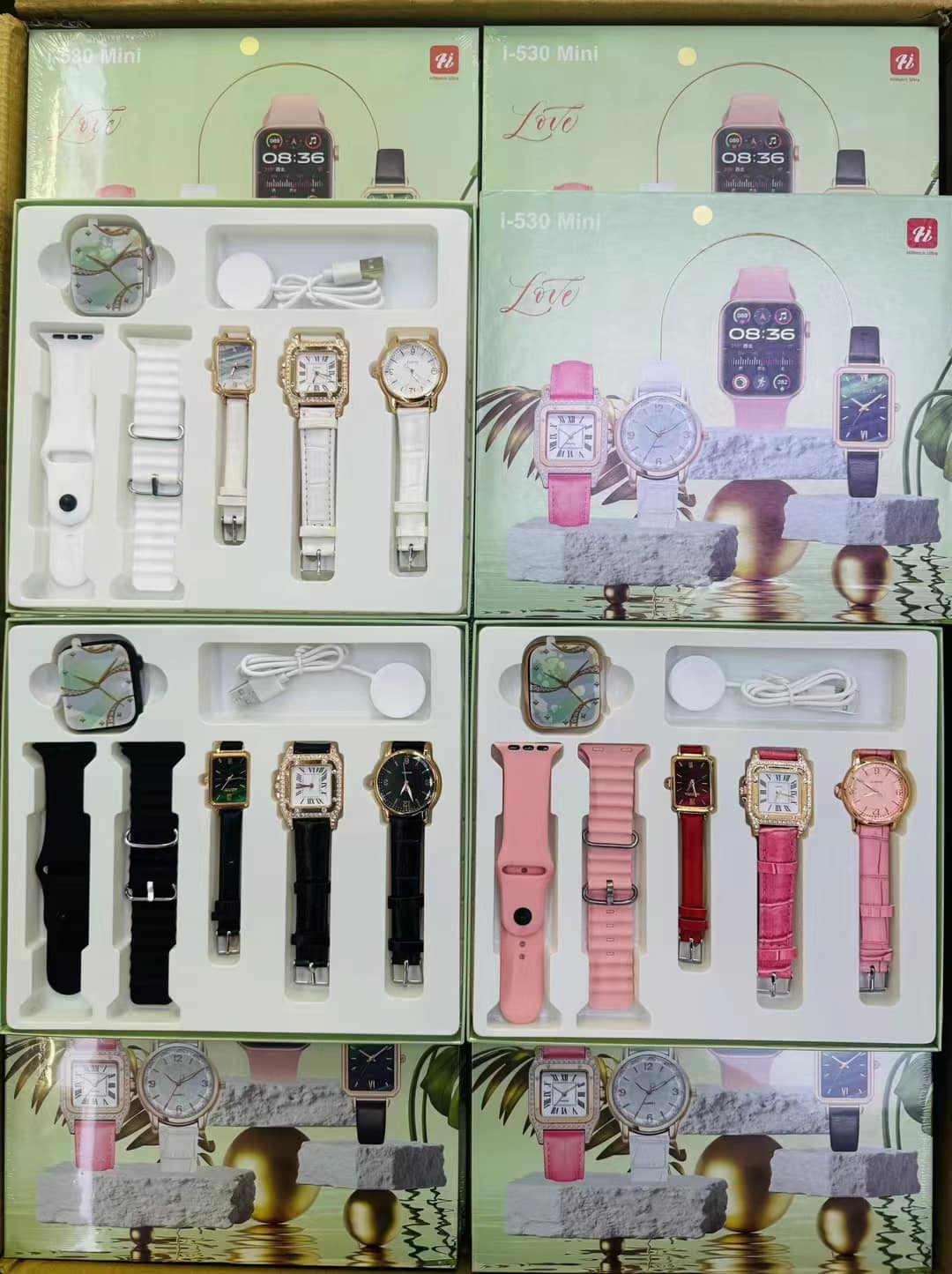 Smartwatch Luxury I-530 Mini Smart Watch For Ladies, 3 Leather Analog Watch, Smartwatch, 2 Extra Straps